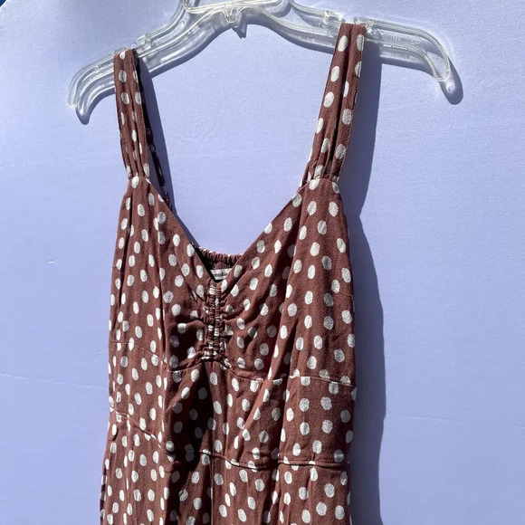 Abercrombie & Fitch Dusty Pink Polka Dot Wide Leg Cinched Front Jumpsuit - Picture 6 of 8